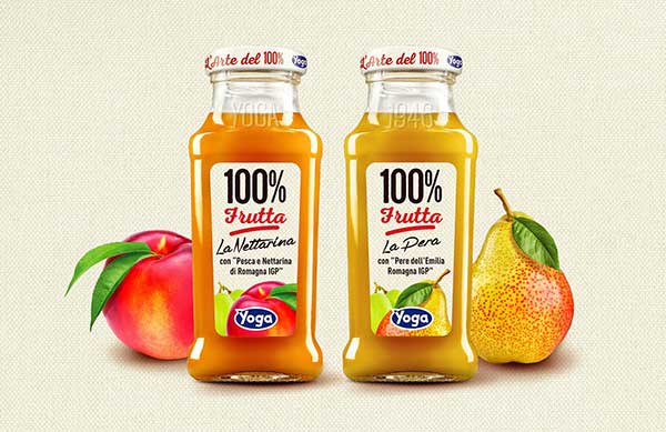 Yoga, pesca e pera Igp per i succhi 100% frutta